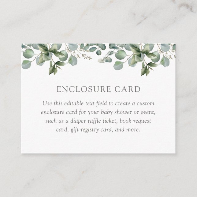 Elegant Greenery Eucalyptus Baby Shower Custom Enclosure Card (Front)