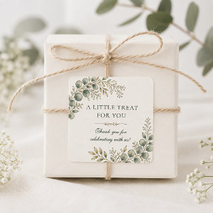 Elegant Greenery Eucalyptus Baby Shower Favour Square Sticker