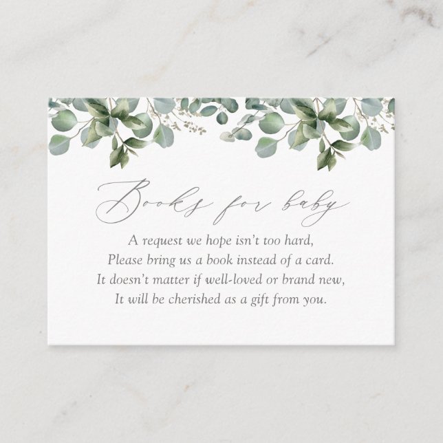 Elegant Greenery Eucalyptus Books for Baby Enclosure Card (Front)
