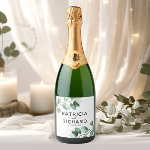 Elegant Greenery Eucalyptus Calligraphy Wedding Sparkling Wine Label
