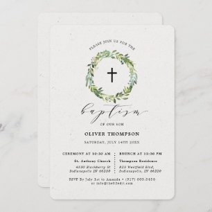 Elegant Greenery Eucalyptus Foliage Baptism Invitation