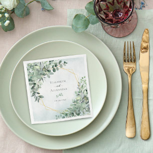 Elegant Greenery Eucalyptus Geometric Wedding Napkin