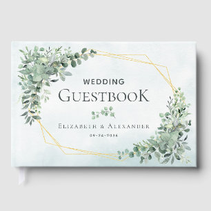 Elegant Greenery Eucalyptus Gold Geometric Wedding Guest Book