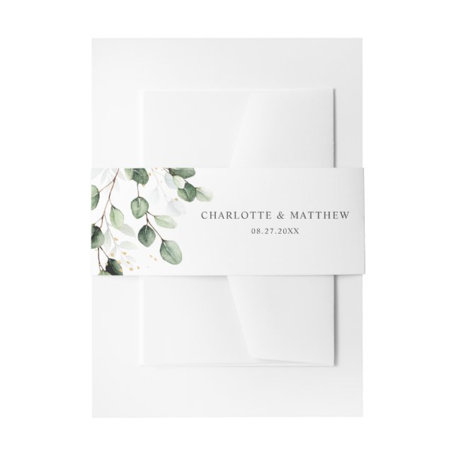 Elegant Greenery Eucalyptus Gold Wedding Invitation Belly Band (Front Example)