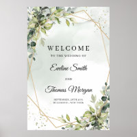 Elegant greenery eucalyptus gold wedding welcome