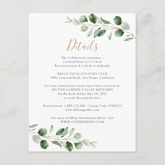 Elegant Greenery Eucalyptus Information Details Enclosure Card (Front)
