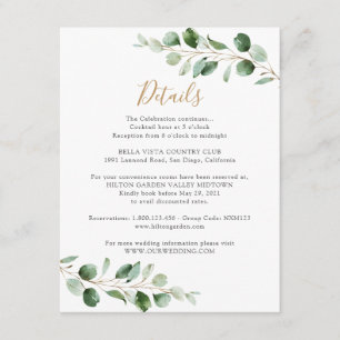 Elegant Greenery Eucalyptus Information Details Enclosure Card