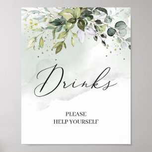 Elegant greenery eucalyptus leaves drinks sign