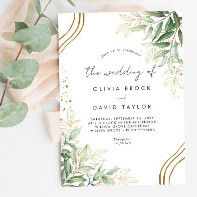 Elegant Greenery Eucalyptus Leaves Modern Wedding  Invitation (Creator Uploaded)