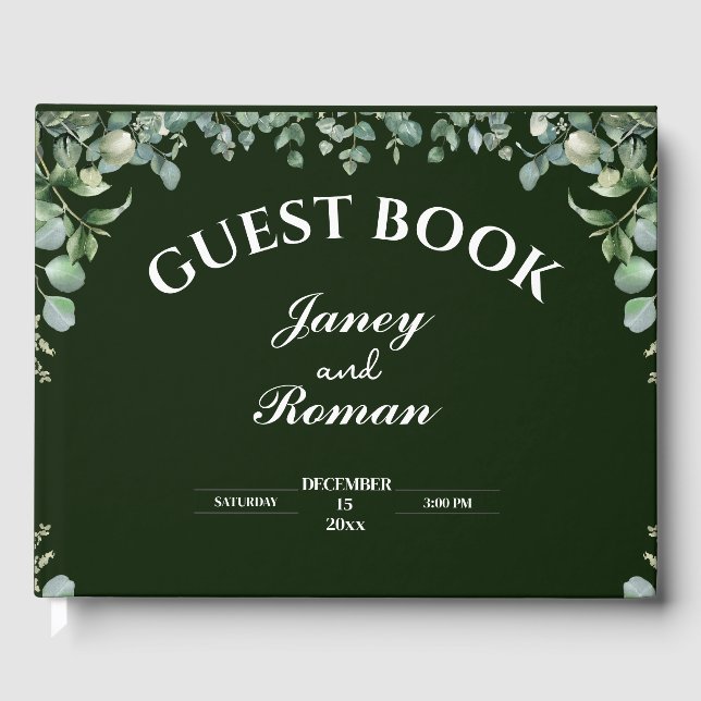 Elegant Greenery Eucalyptus Leaves Rustic Wedding Guest Book (Front)