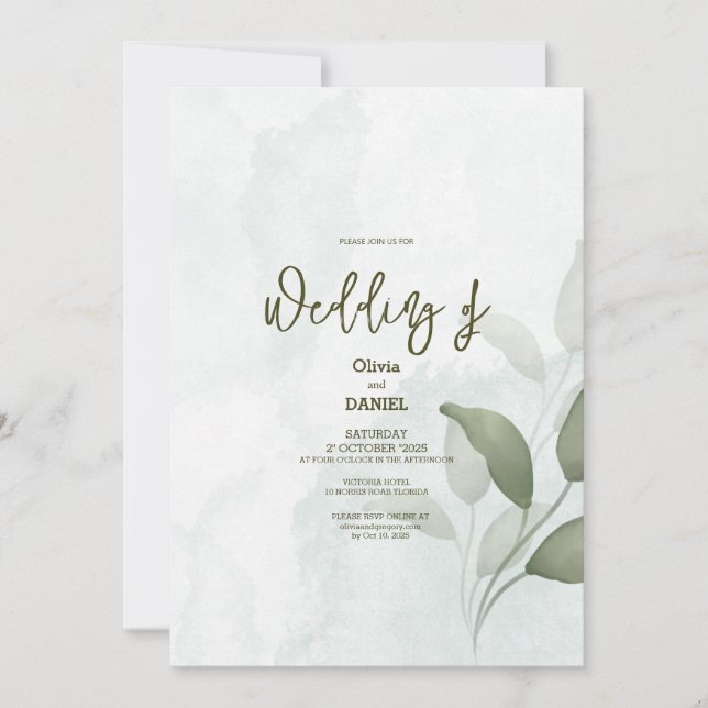 Elegant Greenery Eucalyptus Leaves Rustic Wedding Invitation (Front)