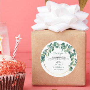 Elegant Greenery Eucalyptus Leaves Wedding Classic Round Sticker