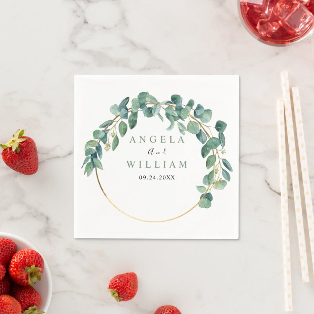 Elegant Greenery Eucalyptus Leaves Wedding Napkin (Insitu)