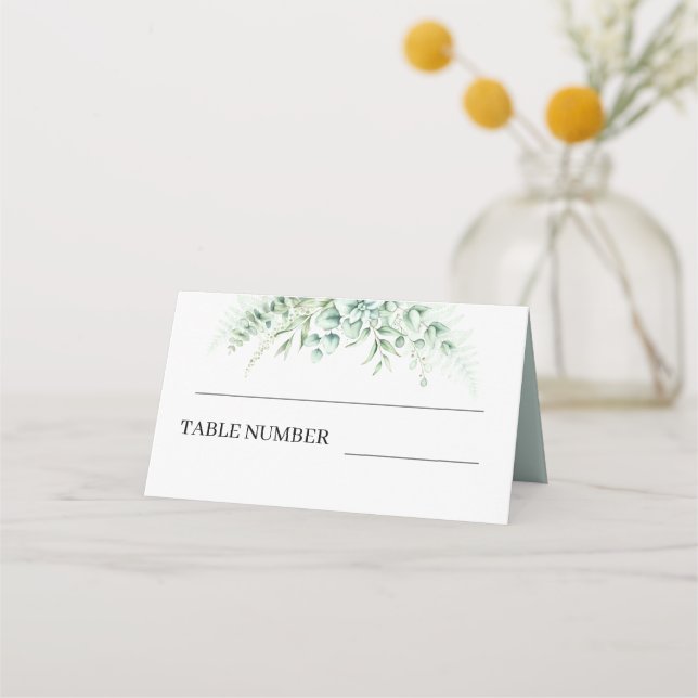 Elegant Greenery Eucalyptus Leaves Wedding Place Card (Front)