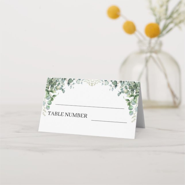 Elegant Greenery Eucalyptus Leaves Wedding Place Card (Front)