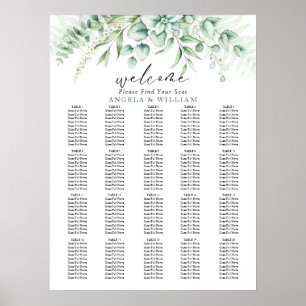 Elegant Greenery Eucalyptus Leaves Wedding seating Poster