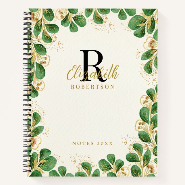 Elegant Greenery Eucalyptus Monogrammed Notebook (Front)