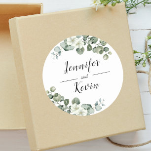 Elegant Greenery Eucalyptus Personalised Wedding Classic Round Sticker
