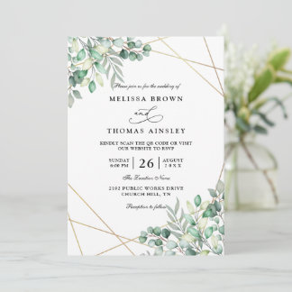 Elegant Greenery Eucalyptus QR Code Wedding Invitation