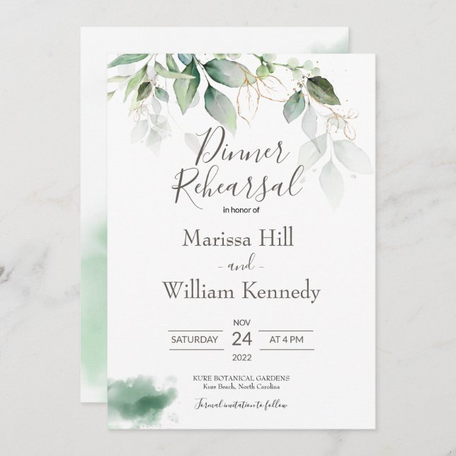 Elegant Greenery Eucalyptus Rehearsal Dinner Invit Invitation (Front/Back)