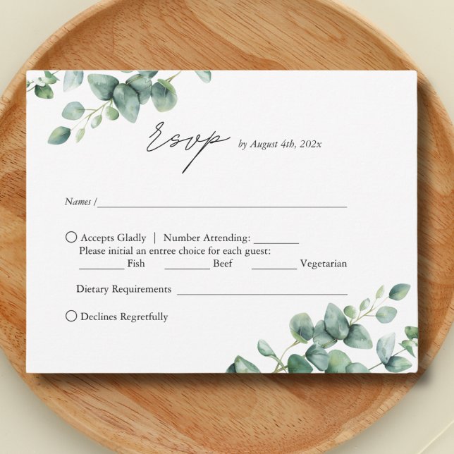 Elegant Greenery Eucalyptus script wedding RSVP Card (Creator Uploaded)