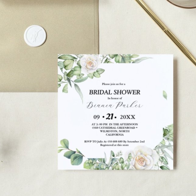 Elegant greenery  Eucalyptus Square Bridal Shower Invitation (Creator Uploaded)