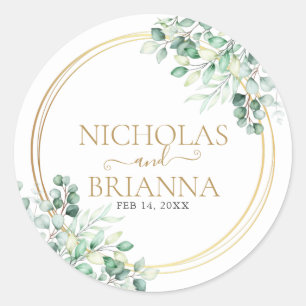 Elegant Greenery Eucalyptus Watercolor Wedding Classic Round Sticker
