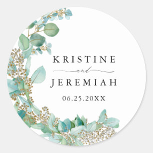 Elegant Greenery Eucalyptus Watercolor Wedding Classic Round Sticker