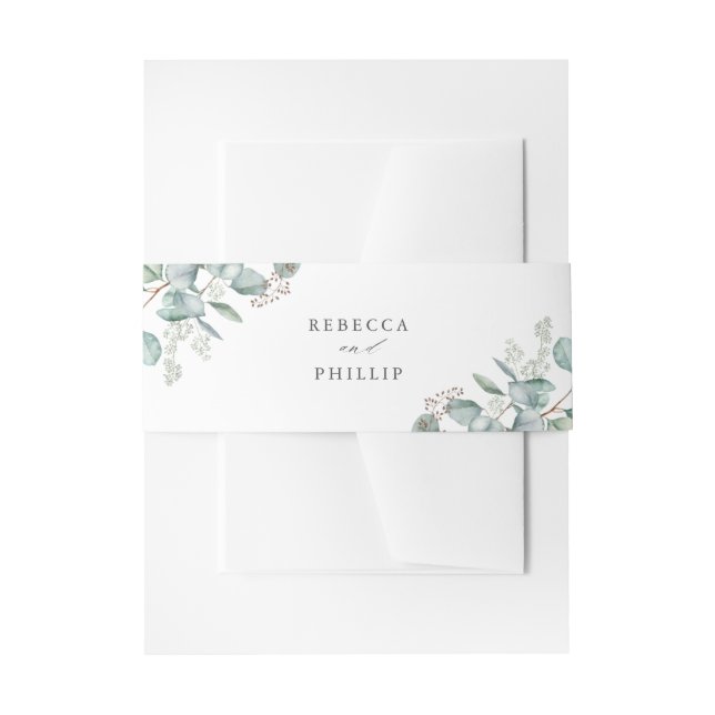 Elegant Greenery Eucalyptus Watercolor Wedding Invitation Belly Band (Front Example)
