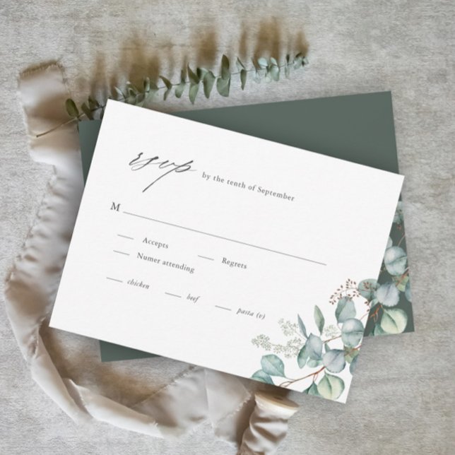 Elegant Greenery Eucalyptus Watercolor Wedding RSVP Card (Elegant Eucalyptus Greenery Wedding RSVP Cards.)