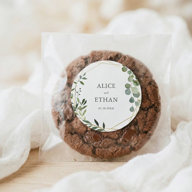 Elegant Greenery Eucalyptus Wedding Classic Round Sticker (Creator Uploaded)