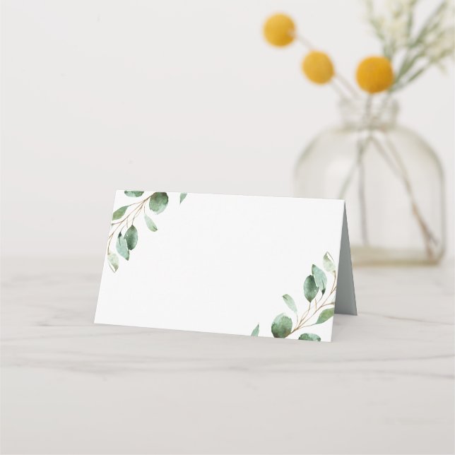 Elegant Greenery Eucalyptus Wedding Folded Blank Place Card (Front)