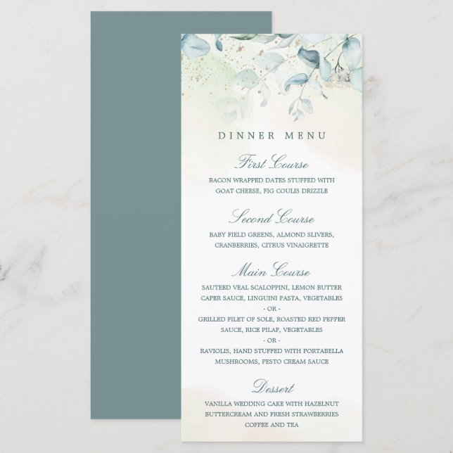Elegant Greenery  Eucalyptus Wedding Menu (Front/Back)