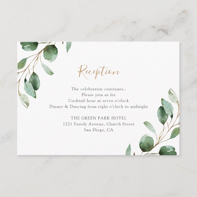 Elegant Greenery Eucalyptus Wedding Reception Enclosure Card (Front)