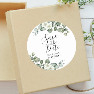 Elegant Greenery Eucalyptus Wedding Save The Date Classic Round Sticker