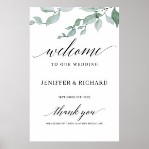 Elegant greenery eucalyptus wedding welcome poster