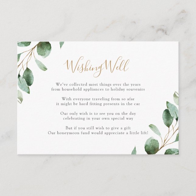 Elegant Greenery Eucalyptus Wishing Well Enclosure Card (Front)