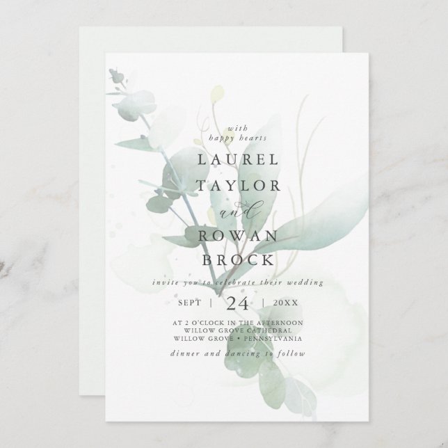 Elegant Greenery Faded Wedding Invitation (Front/Back)