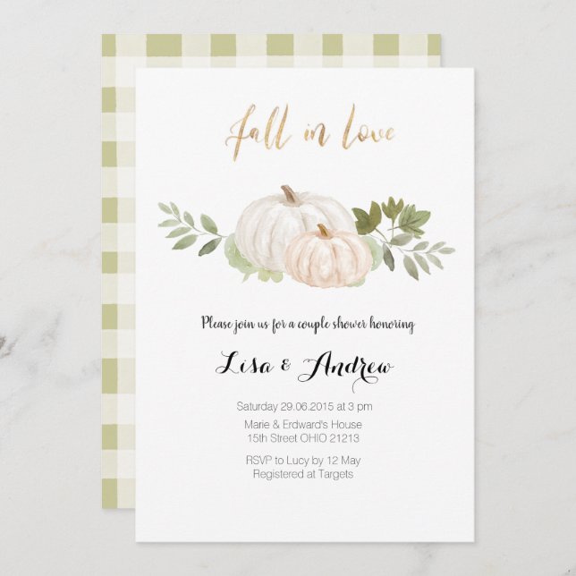 Elegant Greenery Fall in Love Couples Shower  Invitation (Front/Back)