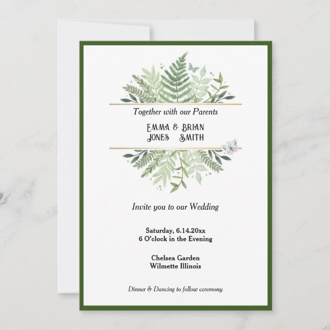 Elegant Greenery Ferns Botanical Invitation (Front)