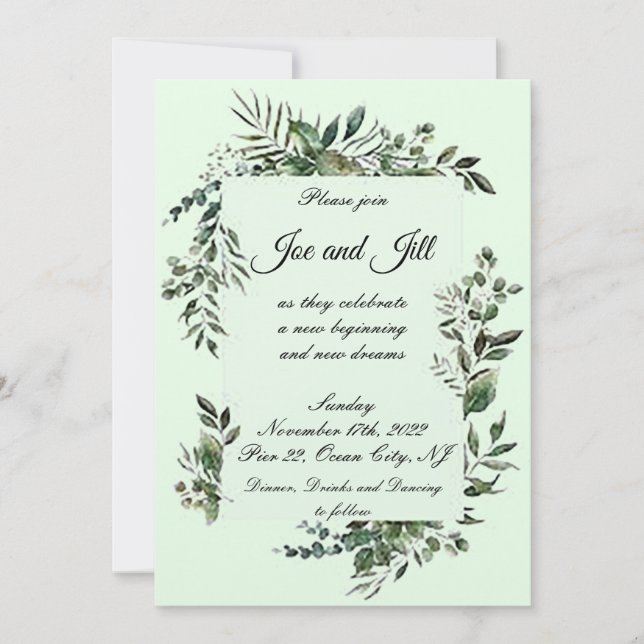 Elegant Greenery Flat Wedding Invitation  (Front)