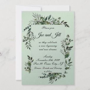 Elegant Greenery Flat Wedding Invitation 