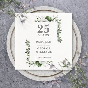 Elegant Greenery Floral 25th Wedding Anniversary  Napkin