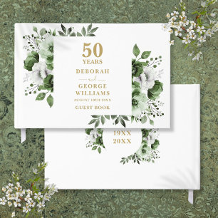 Elegant Greenery Floral 50th Wedding Anniversary Guest Book
