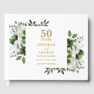 Elegant Greenery Floral 50th Wedding Anniversary  Guest Book