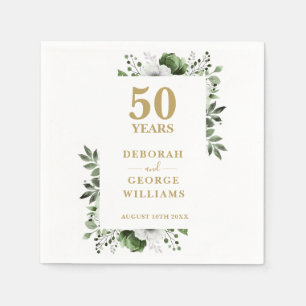 Elegant Greenery Floral 50th Wedding Anniversary  Napkin
