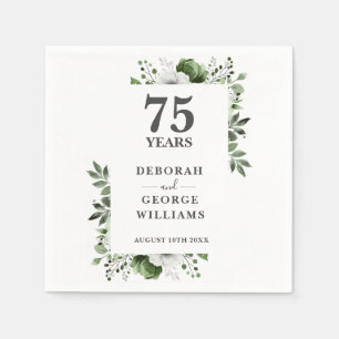 Elegant Greenery Floral 75th Wedding Anniversary Napkin