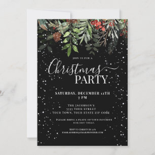 Elegant Greenery Floral Christmas Holiday Party Invitation