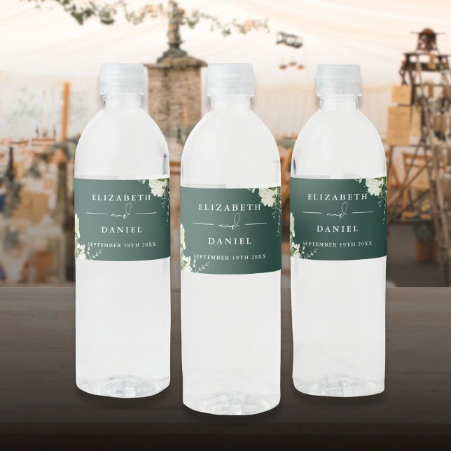 Elegant Greenery Floral Emerald Wedding Water Bottle Label (Elegant Greenery Floral Emerald Wedding Water Bottle Label)