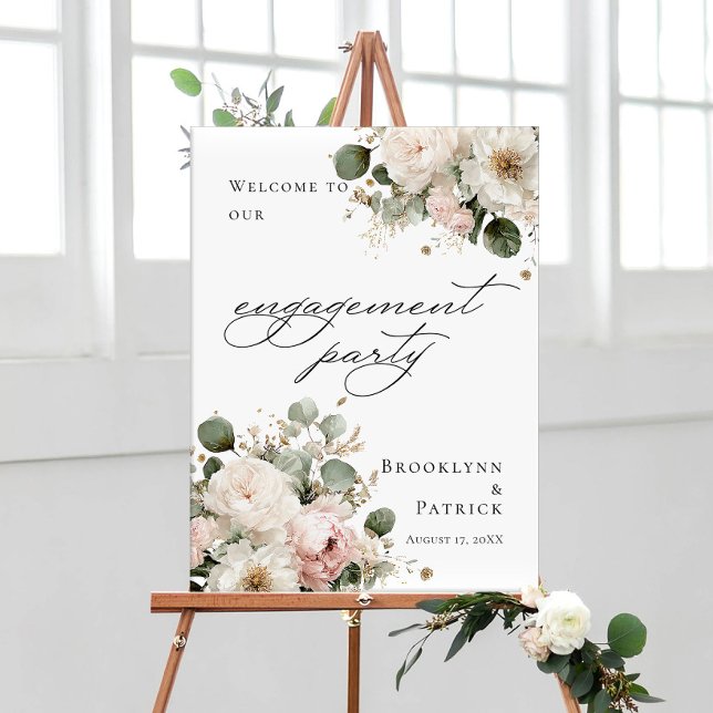 Elegant greenery floral Engagement Party welcome Poster (Creator Uploaded)